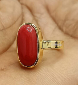 Panchadhatu Natural Red  Ring Capsule for Unisex 3.25 Ct to 12.25 Ct Certified Moonga  Ring Adjustable